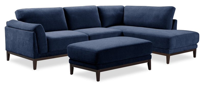 Sofa sectionnel de droite Horizon 2 pièces en tissu avec base et pattes en bois - bleu marine