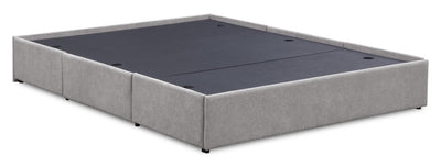 Amos Upholstered Storage Bed Base in Grey Fabric with 3 Built-in Drawers  - Queen Size | Base de lit de rangement Amos rembourrée en tissu gris avec 3 tiroirs intégrés - format grand lit