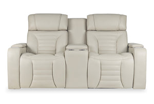 Causeuse de massage à inclinaison électrique Zen de 75,5 po en similicuir avec console réfrigérée - abricot