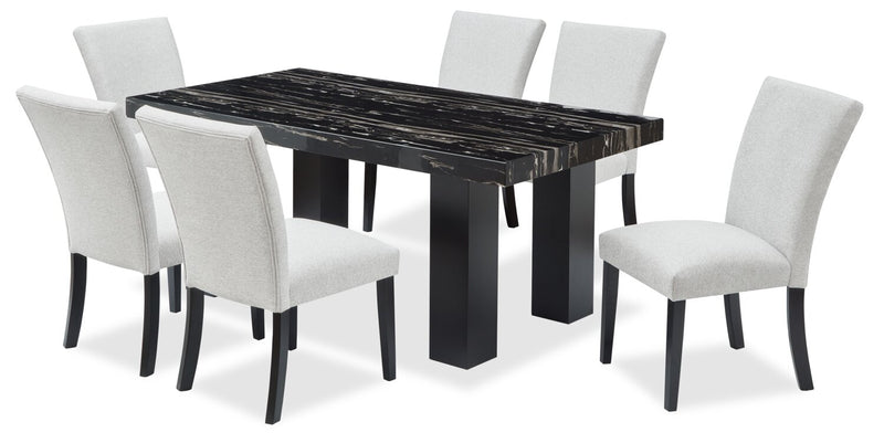 Table de salle à manger Burk de 72 po (L) avec dessus en résine époxy en imitation de marbre - noire