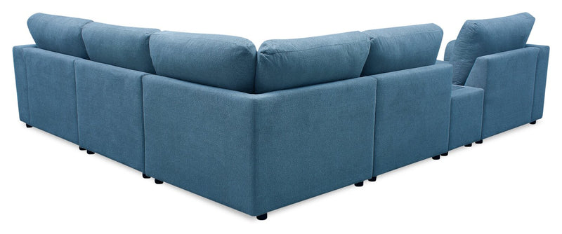 Sofa sectionnel modulaire de droite Voyage 6 pièces en tissu avec console et coussins de dossier amovibles - bleu