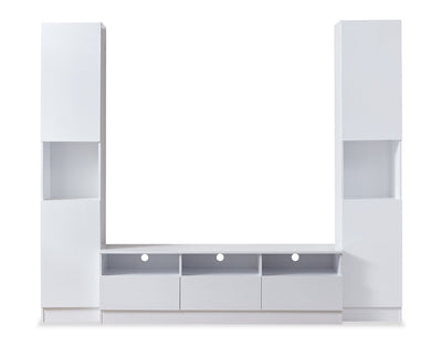Celine 94.5" 3 – Piece Entertainment Centre with Storage for TVs up to 70" - White | Meuble audio-vidéo Celine de 94.5 po 3 pièces avec rangement pour téléviseurs de jusqu’à 70 po - blanc