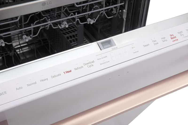 Lave-vaisselle intelligent encastré LG Studio à 40 dBA de 24 po avec commandes sur le dessus - essence blanche - SDWB24W3