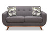 Causeuse Freeman de Kort & Co. de 63 po en tissu d’apparence lin avec pattes en bois et coussins de dossier capitonnés - gris anthracite