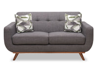  Causeuse Freeman de Kort & Co. de 63 po en tissu d’apparence lin avec pattes en bois et coussins de dossier capitonnés - gris anthracite