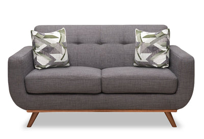 Kort & Co. Freeman 63" Linen-Look Fabric Loveseat with Wood Legs and Tufted Back Cushions - Charcoal Grey | Causeuse Freeman de Kort & Co. de 63 po en tissu d’apparence lin avec pattes en bois et coussins de dossier capitonnés - gris anthracite