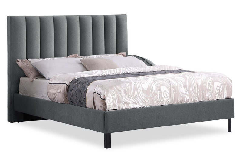 Tête de lit rembourrée Amos en tissu anthracite en canaux - format lit double