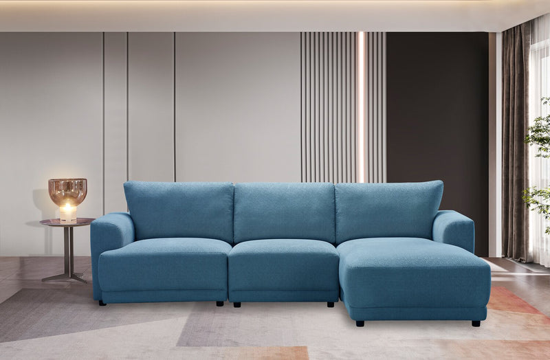 Sofa sectionnel modulaire de droite Voyage 3 pièces en tissu avec coussins de dossier amovibles - bleu