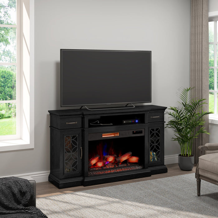 Meuble pour téléviseur Zenith de 64 po avec foyer électrique et rangement, pour téléviseurs jusqu’à 70 po - noir
