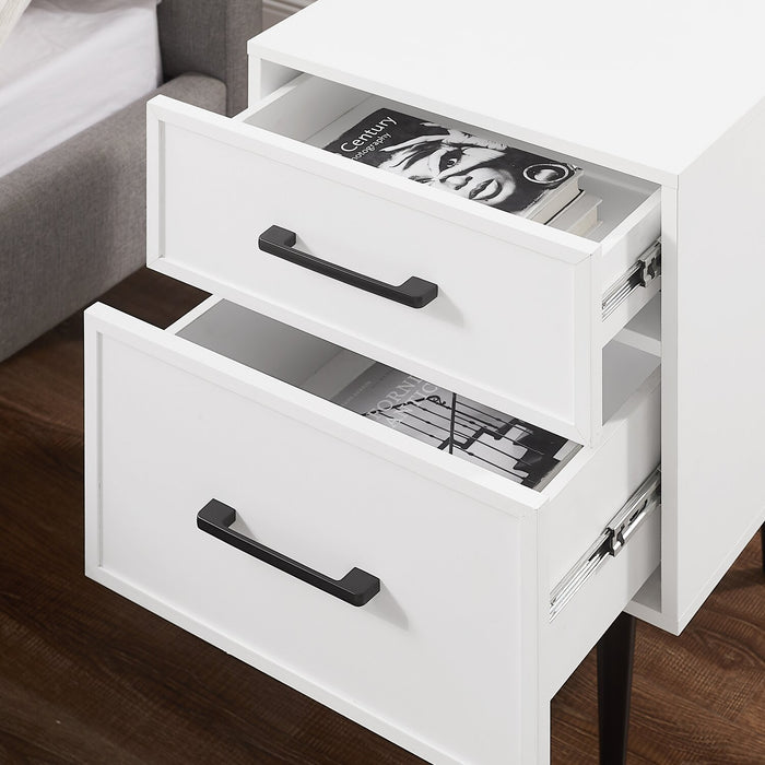 Table de nuit Brax de 18 po (l) x 25,75 po (H) à 2 tiroirs - blanche