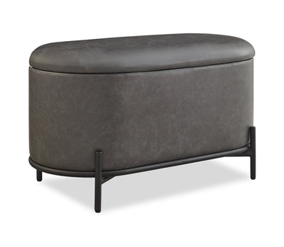 Victoria 18” Faux Leather Storage Ottoman with Metal Base – Charcoal | Pouf de rangement Victoria de 18 po en similicuir avec base en métal - anthracite
