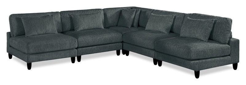 Sofa sectionnel modulaire sans accoudoirs Lounge 5 pièces en chenille - gris