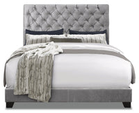 Lit rembourré Candace en tissu de velours gris avec capitonnage à boutons - format grand lit