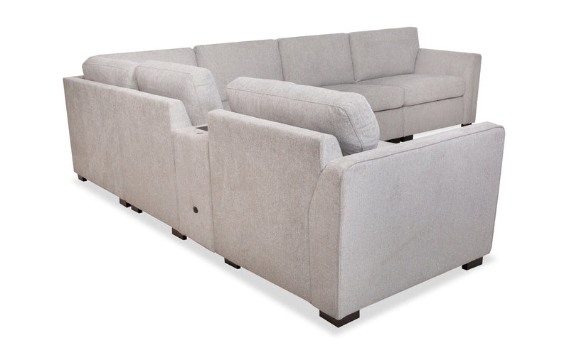 Sofa sectionnel Vault 7 pièces avec 5 fauteuils de rangement et console de rangement avec USB - gris