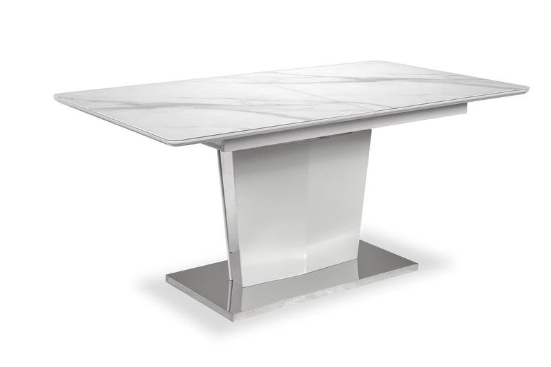 Ensemble de salle à manger Naya 5 pièces avec table à rallonge, 63 po à 78,75 po (L), et 4 chaises - imitation de marbre blanc et gris