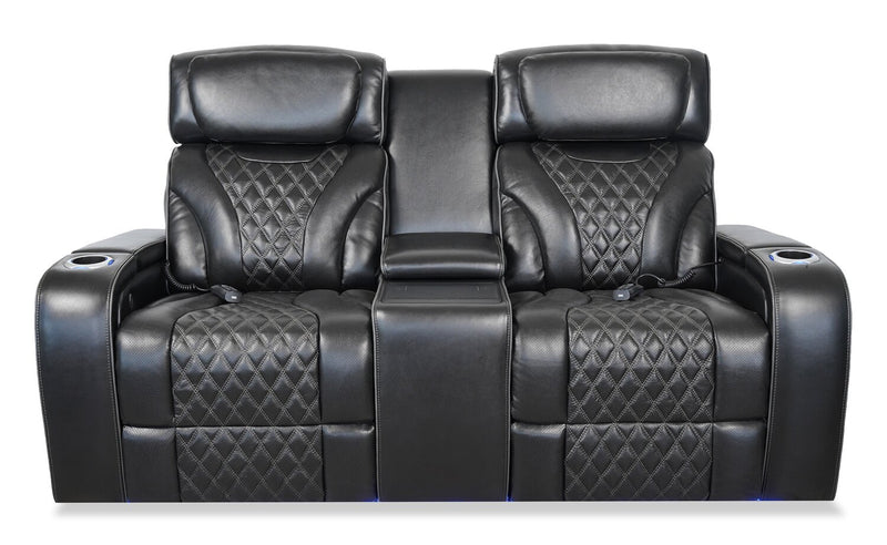Causeuse de massage à inclinaison électrique Elite de 74 po en cuir véritable avec son immersif et appuie-têtes électriques - noire