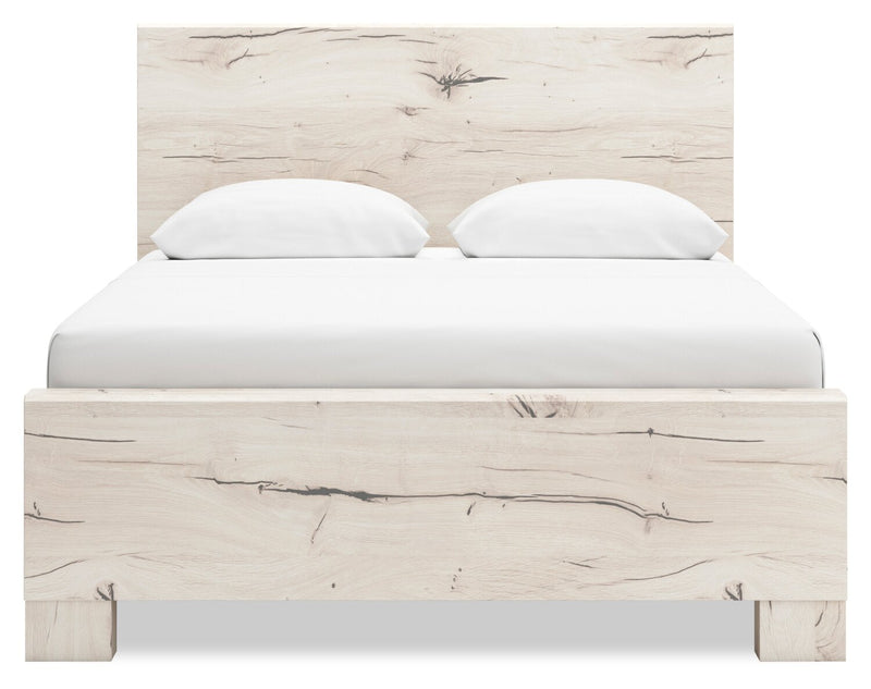 Ensemble de chambre à coucher Derekson 5 pièces blanc rustique avec lit de rangement latéral, commode et miroir - format lit double