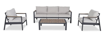 Tuscany 4-Piece Outdoor Patio Set with Sofa, 2 Chairs & Coffee Table - Metal, UV & Weather Resistant - Beige/Black | Ensemble Tuscany 4 pièces pour la terrasse à l’extérieur avec sofa, 2 fauteuils et table à café - métal - beige et noir