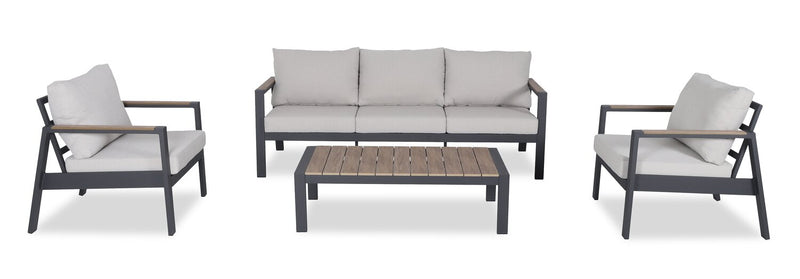 Ensemble Tuscany 4 pièces pour la terrasse à l’extérieur avec sofa, 2 fauteuils et table à café - métal - beige et noir