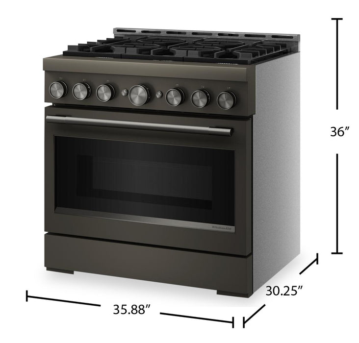 Cuisinière à gaz KitchenAid de 5,1 pi3 et de 36 po avec mode de friture à air sans préchauffage - minerai noir - KFGS936SBE