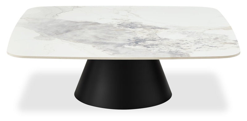 Ensemble table à café de 39,5 po et table de bout modernes Hazel avec dessus en pierre frittée blanche - noir et blanc