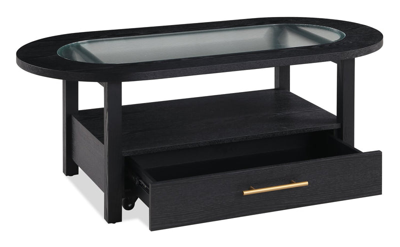 Table à café Dalton de 47.5 po avec dessus en verre et tiroir - noire 