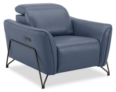 Riviera Top-Grain Genuine Leather Power Reclining Chair - Blue | Fauteuil à inclinaison électrique Riviera en cuir véritable de qualité supérieure - bleu