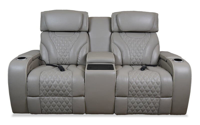 Causeuse de massage à inclinaison électrique Elite de 74 po en cuir véritable avec son immersif et appuie-têtes électriques - mastic