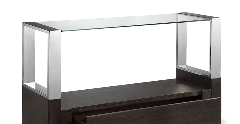 Table de salon moderne Perrin de 50 po avec dessus de table en verre, rangement et tablette - graphite