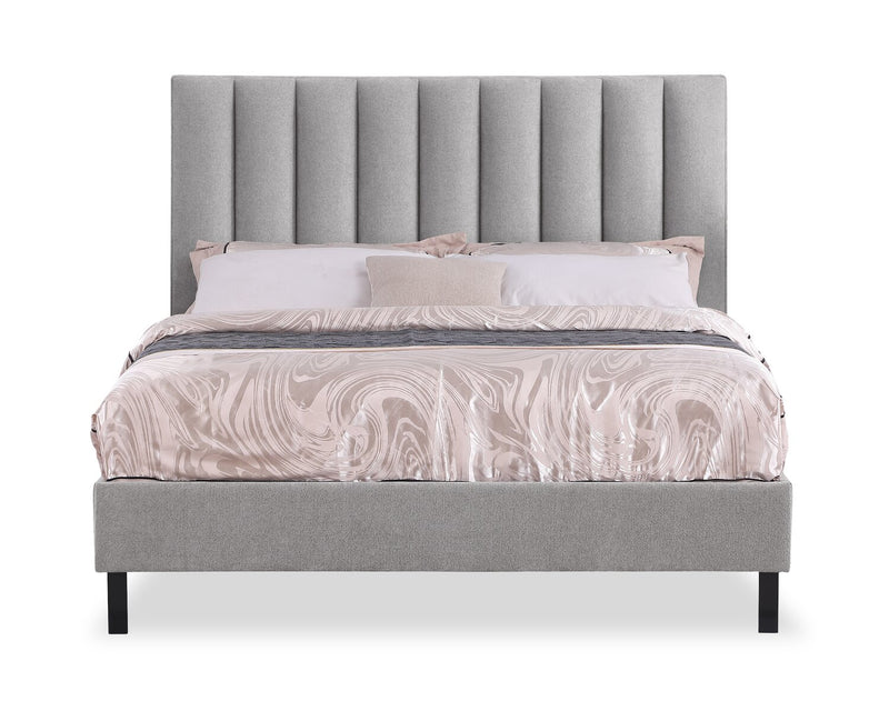 Tête de lit rembourrée Amos en tissu gris en canaux - format grand lit