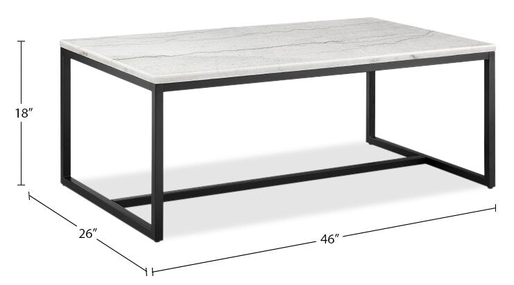 Table à café moderne Webber de 46 po en marbre - blanche