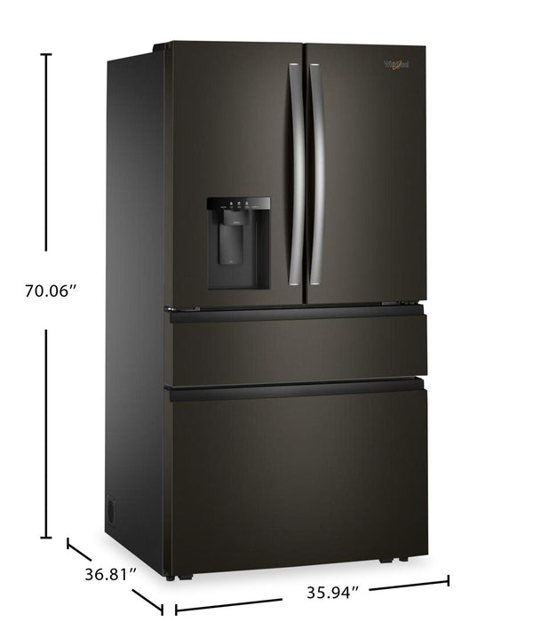 Réfrigérateur Whirlpool de 29 pi3 et de 36 po à portes françaises - acier inoxydable noir résistant aux traces de doigts - WRMF3636SV