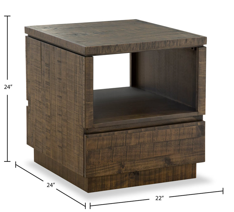 Table de bout rustique Elm de 22 po en pin - brune