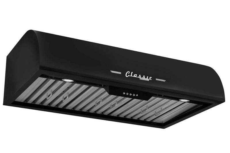 Hotte de cuisinière sous l’armoire Classic Rétro par Unique de 36 po et de 700 pi3/min - noir minuit - UGP-36CR RH B