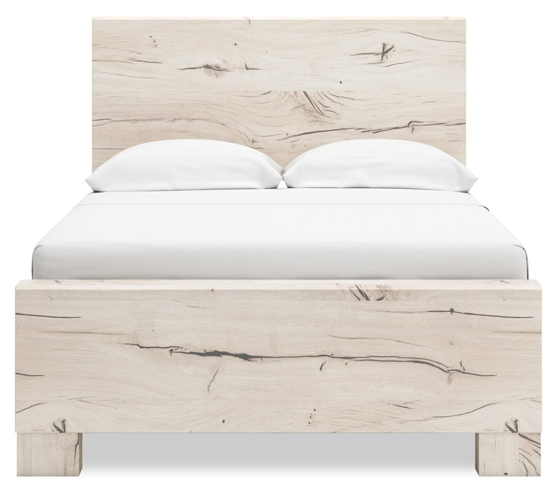 Ensemble de chambre à coucher Derekson 5 pièces blanc rustique avec lit à panneaux, commode et miroir - format lit double