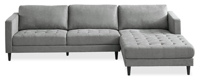 Metro 2-Piece Right-Facing Fabric Sectional with Chaise and Tufted Seat Cushions - Grey | Sofa sectionnel de droite Metro 2 pièces en tissu avec fauteuil long et coussins de siège capitonnés - gris