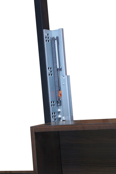 Lit de rangement Amos rembourré en tissu anthracite avec tête de lit capitonnée et 3 tiroirs intégrés - format lit double