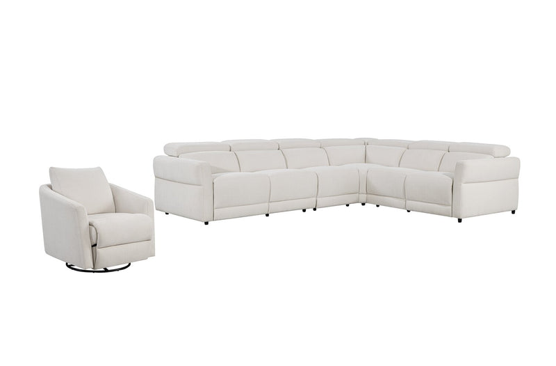 Fauteuil pivotant à inclinaison électrique Aspen de Cindy Crawford Home de 33,5 po en tissu avec repose-pieds électrique - albâtre