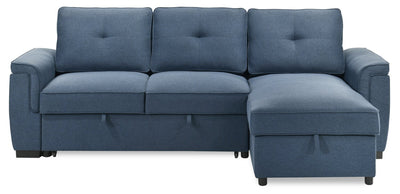 Eden 2-Piece Reversible Fabric Sleeper Sectional with Storage Chaise and Removable Back Cushions - Blue | Sofa-lit sectionnel réversible Eden 2 pièces en tissu avec fauteuil long de rangement et coussins de dossier amovibles - bleu
