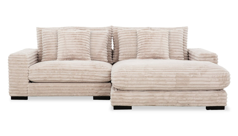 Sofa sectionnel Alto 2 pièces en tissu de fausse fourrure très douce avec deux porte-gobelets et ports USB - vison taupe