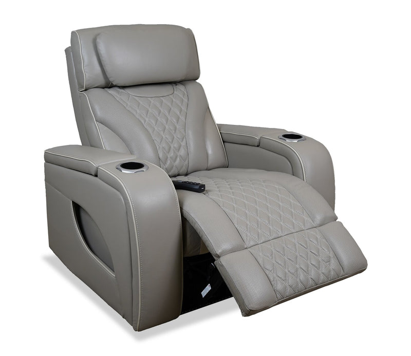 Fauteuil de massage à inclinaison électrique Elite de 38 po en cuir véritable avec son immersif et appuie-tête électrique - mastic