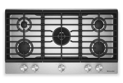 KitchenAid Gas-on-Metal Cooktop with Integrated Wok Grate – Stainless Steel - KCGK536SSS | Surface de cuisson à gaz sur métal KitchenAid avec grille pour wok intégrée - acier inoxydable - KCGK536SSS