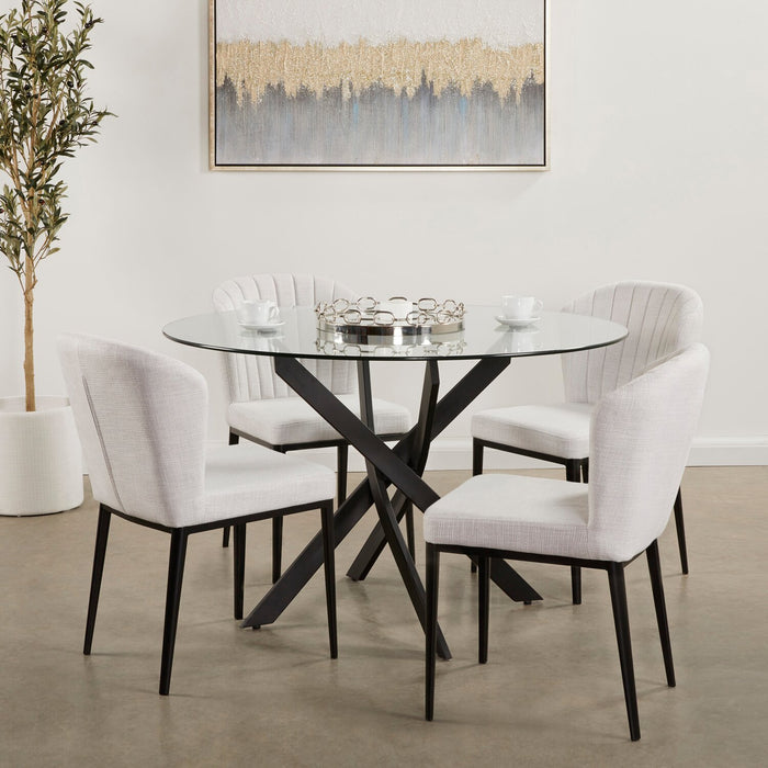 Table de salle à manger ronde Zoe de 47 po (L) avec dessus en verre et base géométrique en métal - noire