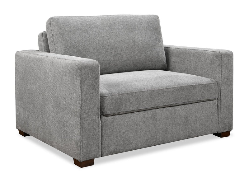 Fauteuil-lit Dusk de 52 po en tissu d’apparence lin avec accoudoirs rectilignes - gris