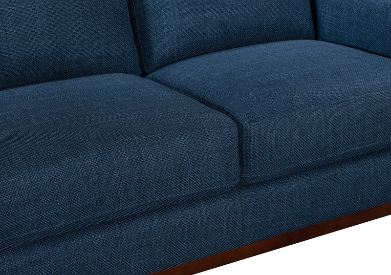 Causeuse River de 63,3 po en tissu d’apparence lin avec base et pattes en bois - bleue
