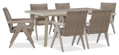 Muskoka 7-Piece Outdoor Patio Set with Dining Table & 6 Chairs - Resin Wicker, Aluminum - Beige | Ensemble Muskoka 7 pièces pour la terrasse à l’extérieur avec table de coin-repas et 6 chaises - osier en résine, aluminium - beige