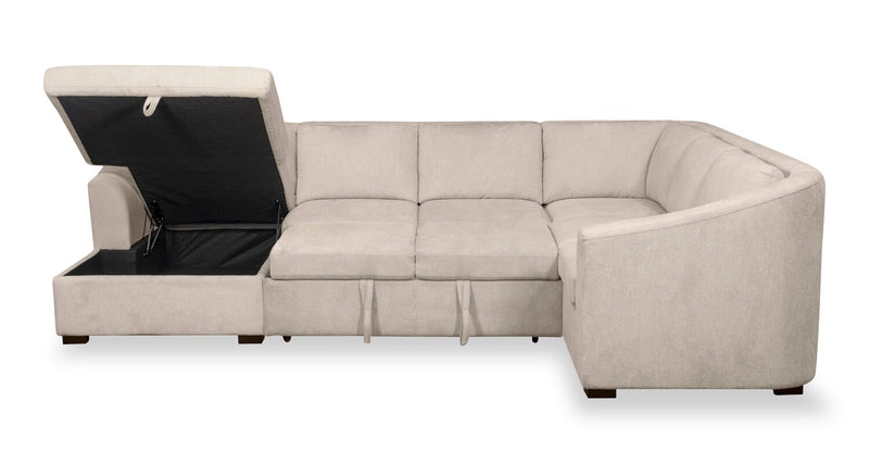 Sofa-lit sectionnel de gauche Envy 5 pièces en tissu de chenille avec fauteuil long de rangement - beige amande