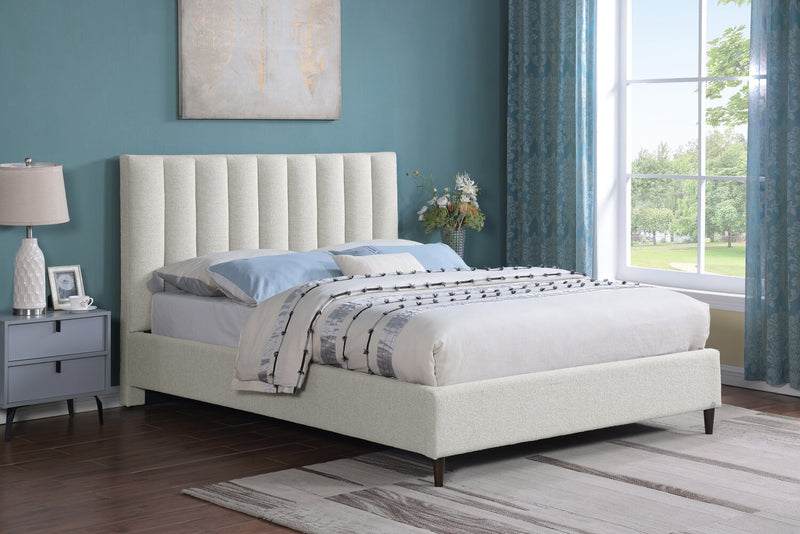 Lit plateforme rembourré Rain de Kort & Co. en tissu taupe capitonné - format grand lit