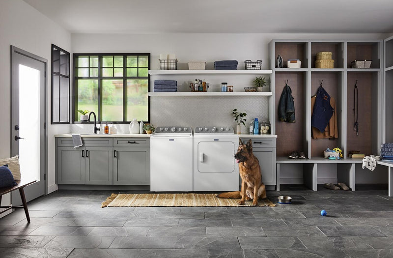 Laveuse à chargement par le haut 5,5 pi³ avec Animal Pet Pro et sécheuse électrique Animal Pet Pro 7,0 pi³ de Maytag - blanches