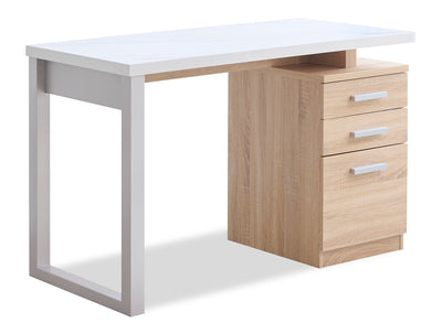 Oscar 47" Reversible Office Desk with Storage – Faux White Marble and Weathered White | Bureau réversible Oscar de 47 po avec rangement - imitation de marbre blanc et blanc vieilli